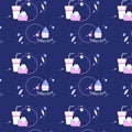 seamless pattern of glass with sparkling water and muffin