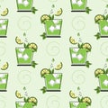 Seamless pattern, glasses with cocktail, ice cubes and fruit slices. Print, background, textile Royalty Free Stock Photo