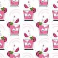 Seamless pattern, glasses with cocktail, ice cubes and fruit slices. Print, background, textile vector Royalty Free Stock Photo