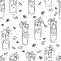 Seamless pattern with glasses of Mexican cocktails Charro Negro on white background with lime slices. Vector endless Royalty Free Stock Photo