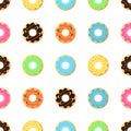 Seamless pattern with glazed donuts. Pink colors.