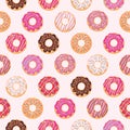 Seamless pattern with glazed donuts.