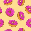 Seamless pattern with glazed pink donuts