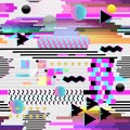 Seamless Pattern Glitch Design. Cyberpunk Digital Background with Geometric Gradient Elements. Abstract Composition