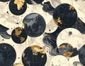 Seamless Pattern with Globes and Abstract Waves Royalty Free Stock Photo
