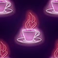 Seamless pattern with glow Cup of Coffee with Steam Royalty Free Stock Photo