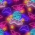 Seamless pattern with glow Flying Vampire Bats on Coundly Night Sky Royalty Free Stock Photo