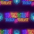 Seamless pattern with glow Halloween Trick or Treat Inscription