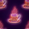 Seamless pattern with glow Metal Cup of Turkish Coffee with Steam