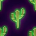 Seamless pattern with glow Mexican cactus