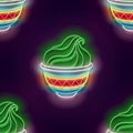 Seamless pattern with glow Mexican guacamole in bowl