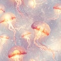 Seamless pattern of glowing jellyfish with ethereal tentacles in a serene underwater setting vector illustration Royalty Free Stock Photo