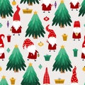 Seamless pattern with gnomes and New year`s trees