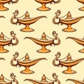 Seamless pattern of gold aladdin lamp Royalty Free Stock Photo