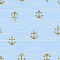 Seamless pattern with gold anchors