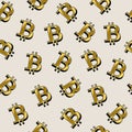 Seamless pattern with gold bitcoin symbols