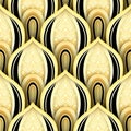 Seamless Pattern with Gold and Black Ethnic Motifs