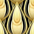 Seamless Pattern with Gold and Black Ethnic Motifs