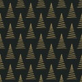 Seamless pattern with gold and black geometric Christmas trees Vector illustration. Winter holidays collection. Merry Royalty Free Stock Photo