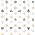 Seamless pattern with gold, black and gray snowflakes isolated on white background. Christmas design. Could be used for gift Royalty Free Stock Photo