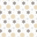 Seamless pattern with gold, black and gray snowflakes isolated on white background. Christmas design. Could be used for gift Royalty Free Stock Photo