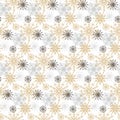 Seamless pattern with gold, black and gray snowflakes isolated on white background. Christmas design. Could be used for gift Royalty Free Stock Photo