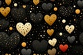 seamless pattern with gold and black hearts on a black background Royalty Free Stock Photo