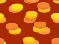 Seamless pattern of gold coins in 3D style. Isometric stack of gold coins. 3D coins for playing in a casino. Design for wallpapers
