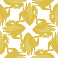 Seamless pattern gold Corn in the cob with leaves. Vector