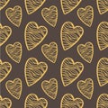 Seamless pattern of gold decorative hand-drawn hearts