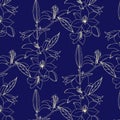 Seamless pattern with gold flower on the blue background. Lilia Royalty Free Stock Photo