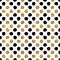 Seamless pattern of gold glitter and black polka dots