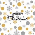 Seamless pattern gold gray Snow Falling on white Background with Merry Christmass. Golden Gray Snowflakes. Background for your Chr