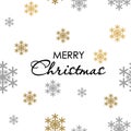 Seamless pattern gold gray Snow Falling on white Background with Merry Christmass. Golden Gray Snowflakes. Background for your Chr