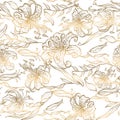Seamless pattern.Gold lilies on white background. Vector Royalty Free Stock Photo