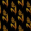 Seamless pattern with gold little wheat embroidery stitches imitation