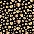 Seamless pattern of gold metallic hearts with a gradient on a black background Royalty Free Stock Photo