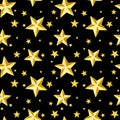 Seamless pattern with gold stars on black.