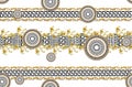 Seamless Pattern of Golden antique decorative barque isolated on white background. Repeat design Ready for Textile Print. Royalty Free Stock Photo