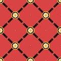 Seamless Pattern of Golden Antique Decorative Motif with Black Belts on Red Background. Royalty Free Stock Photo