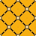 Seamless Pattern of Golden Antique Motif with Black Belts on Yellow Background. Royalty Free Stock Photo