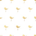 Seamless pattern of golden birds. Gold paint on textured paper