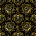 Seamless pattern of golden bugs and Florentine lilies.