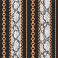 Seamless pattern with golden chain and snake skin print