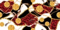 Seamless pattern with golden chains and belts, zebra skin