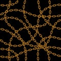 seamless pattern golden chains on black background, vector illustration Royalty Free Stock Photo