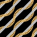 Seamless Pattern of Golden Chains. Curved Waves, Designed with diagonal form. Royalty Free Stock Photo