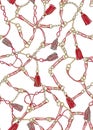 Seamless Pattern of Golden Chains, Rings, Ropes and Belts on White Background.