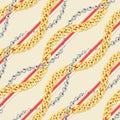 Seamless Pattern of Golden Chains and Silver. Curved Waves, Designed with diagonal form. Royalty Free Stock Photo