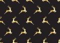 Seamless pattern of golden christmas deers on black background